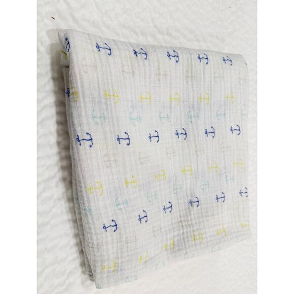 AmKing CutieBebe Anchor Muslin Baby Blanket 52x48 White Nautical - Picture 6 of 7